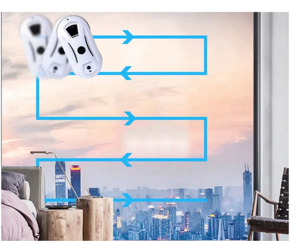 White electric window cleaning robot with compact design for automated window maintenance