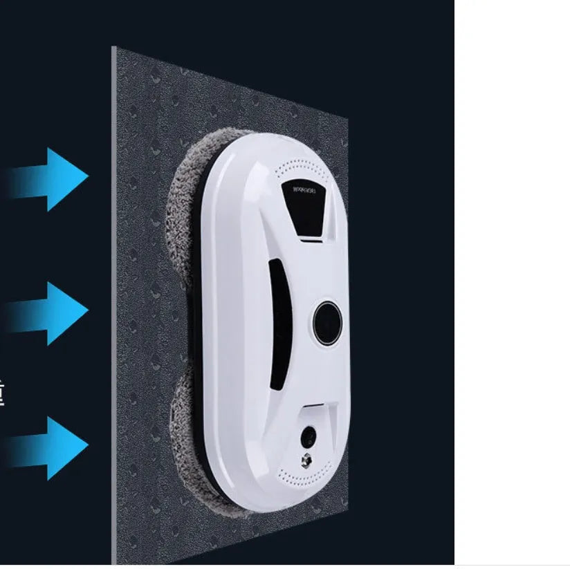 White electric window cleaning robot with compact design for automated window maintenance