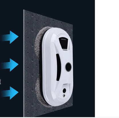 White electric window cleaning robot with compact design for automated window maintenance