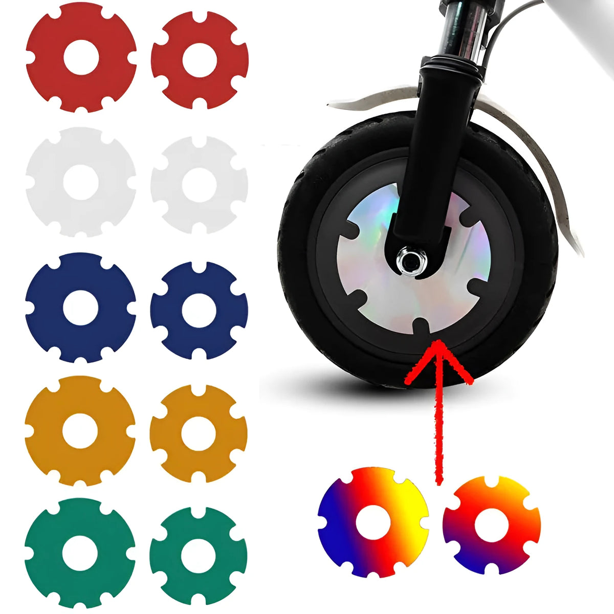 Xiaomi scooter wheel hub film set, 12 x 12 cm PVC laser films in five colours