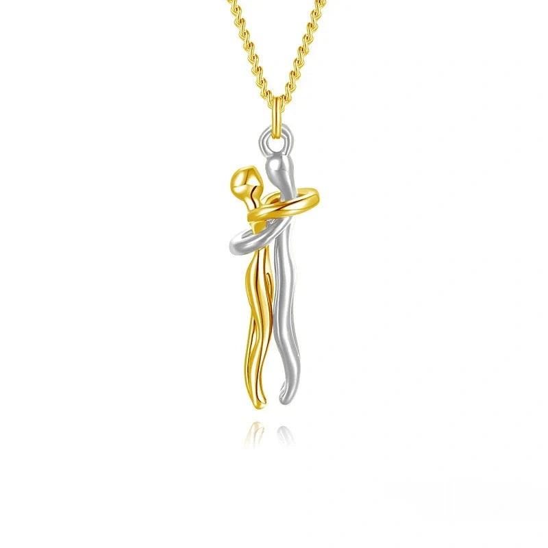 Affectionate Hug Necklace for couples with snake bone chain design
