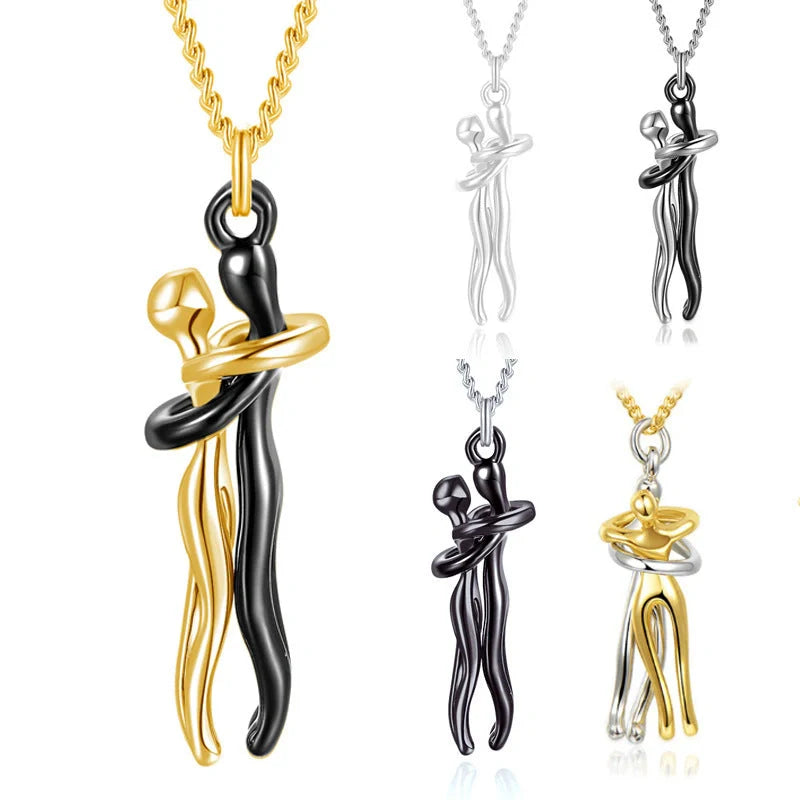 Affectionate Hug Necklace for couples with snake bone chain design