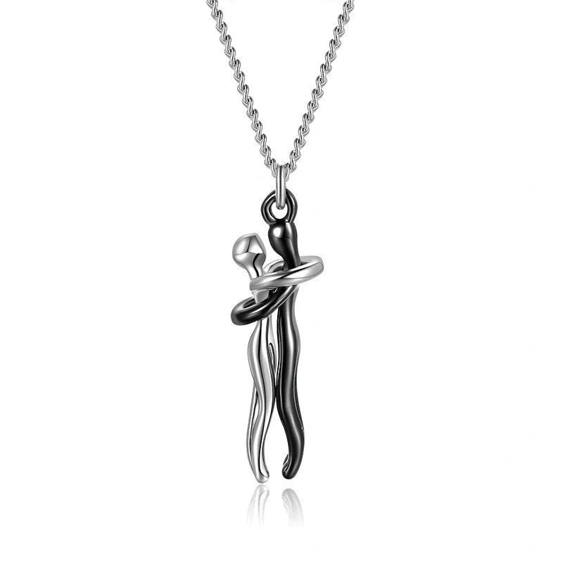 Affectionate Hug Necklace for couples with snake bone chain design