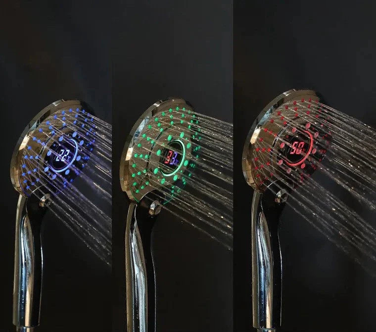 Adjustable 3-mode LED shower head with temperature-sensing RGB lighting for a luxurious bathroom upgrade