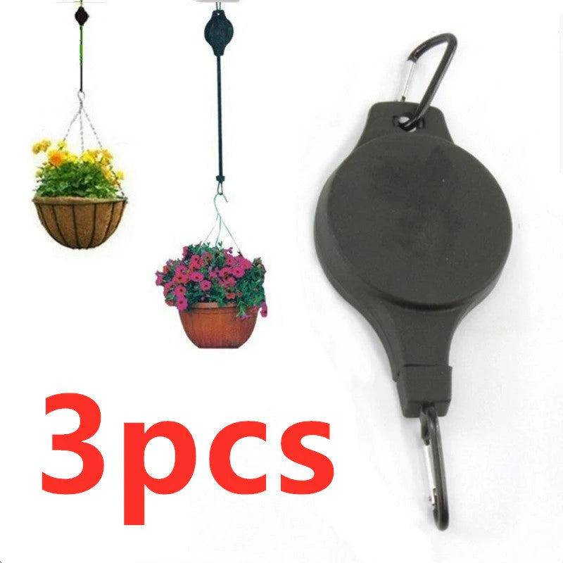 Detachable hanging basket hook with elastic cord for adjustable plant displays