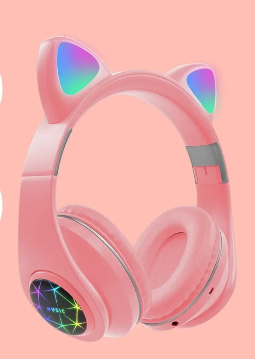 Cat ear Bluetooth headset showing black, blue, green, pink, white and yellow colour options