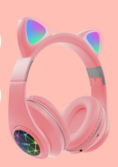 Cat ear Bluetooth headset showing black, blue, green, pink, white and yellow colour options