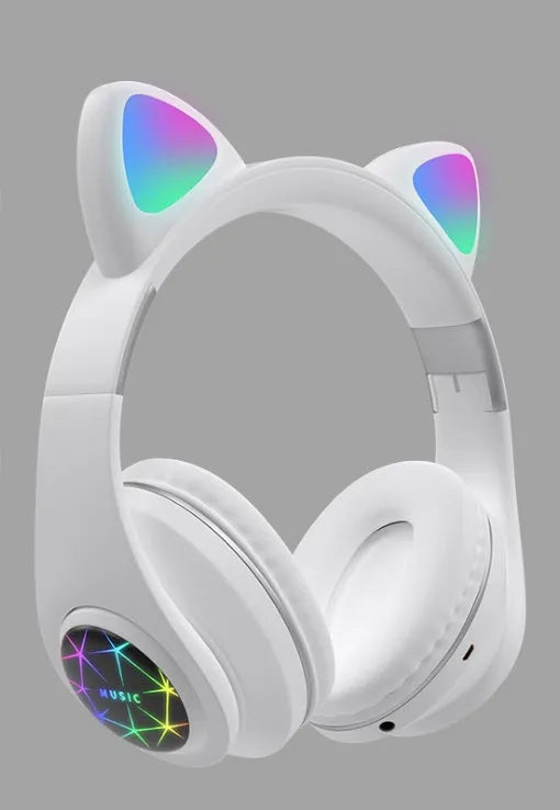 Cat ear Bluetooth headset showing black, blue, green, pink, white and yellow colour options