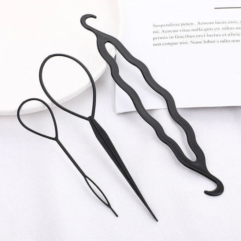 Braided hair travel suit with resin hair disc, comb, extension needle, and pattern hairdressing tool