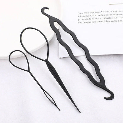 Braided hair travel suit with resin hair disc, comb, extension needle, and pattern hairdressing tool