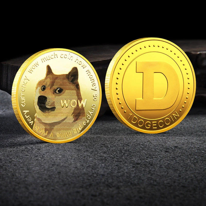 Gold Plated Dogecoin Commemorative Coin featuring a cute dog pattern, perfect for collectors and crypto enthusiasts.