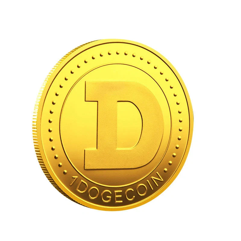 Gold Plated Dogecoin Commemorative Coin featuring a cute dog pattern, perfect for collectors and crypto enthusiasts.