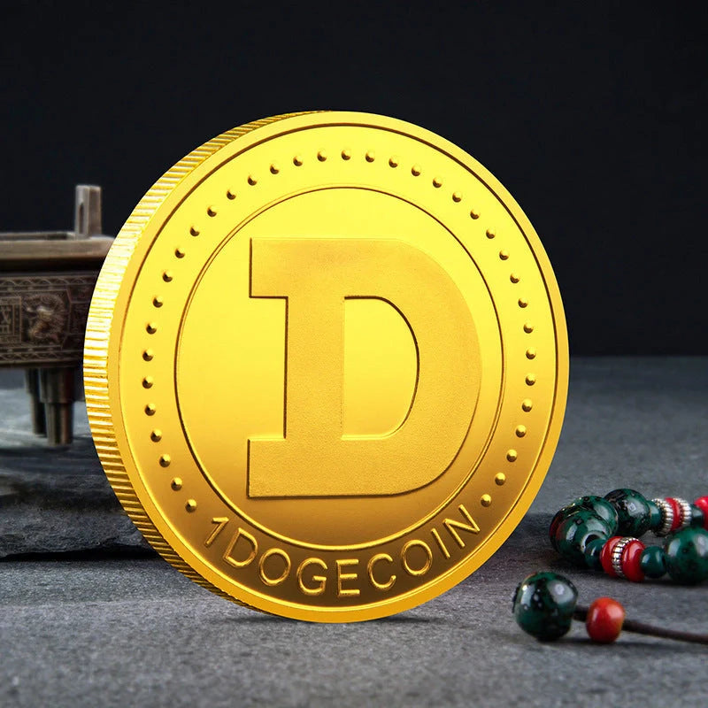 Gold Plated Dogecoin Commemorative Coin featuring a cute dog pattern, perfect for collectors and crypto enthusiasts.