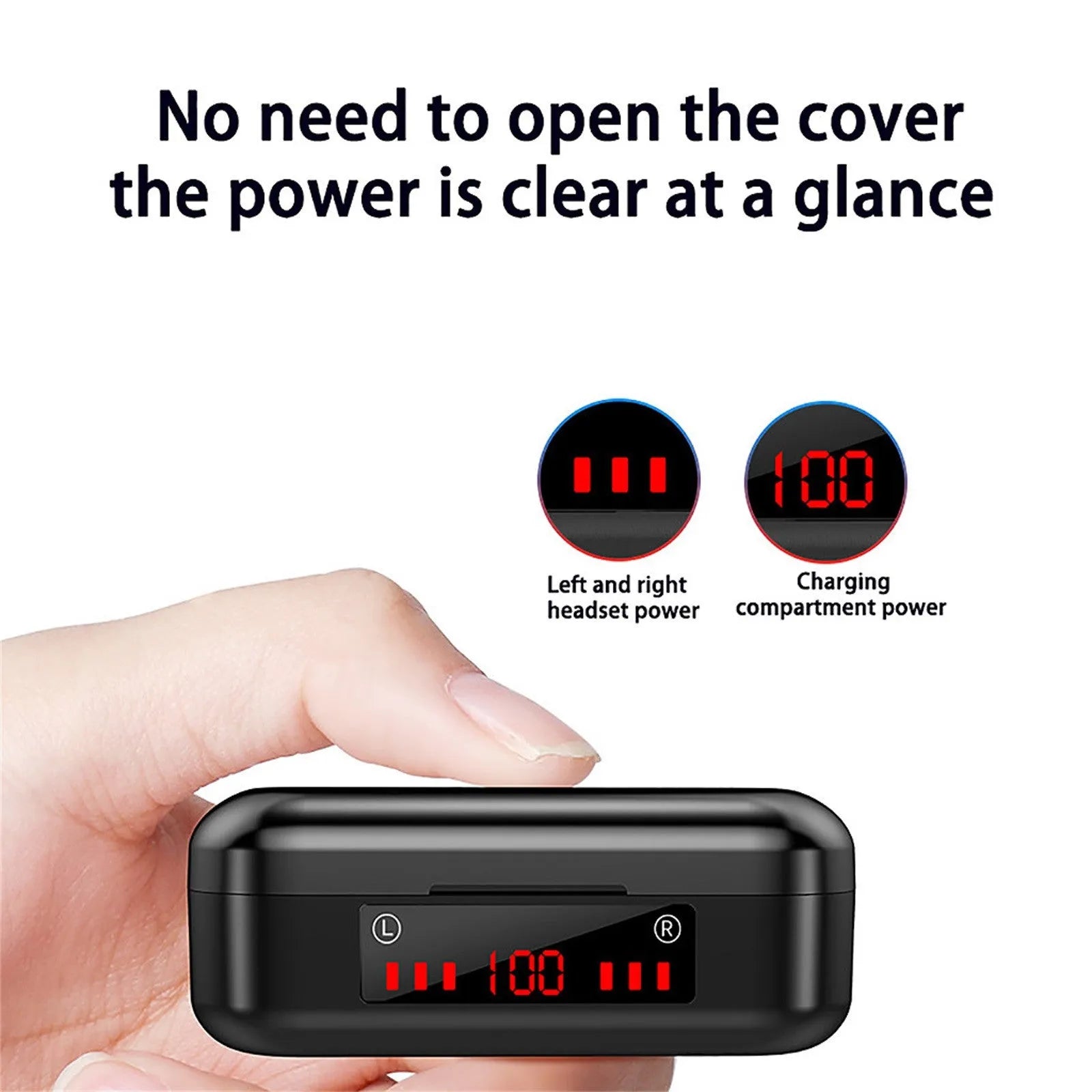 V7 LED button version wireless Bluetooth headphones with charging case and three ear cap sizes