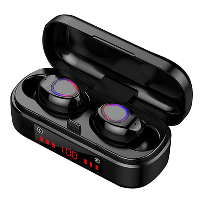 V7 LED button version wireless Bluetooth headphones with charging case and three ear cap sizes