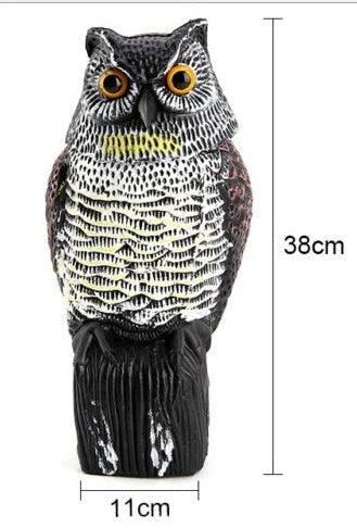 Lifelike owl decoy for garden pest control with 360-degree rotation