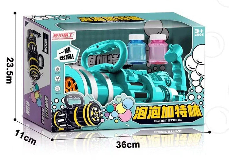 Gatling Bubble Gun Machine for children with automatic electric bubble blower and music features