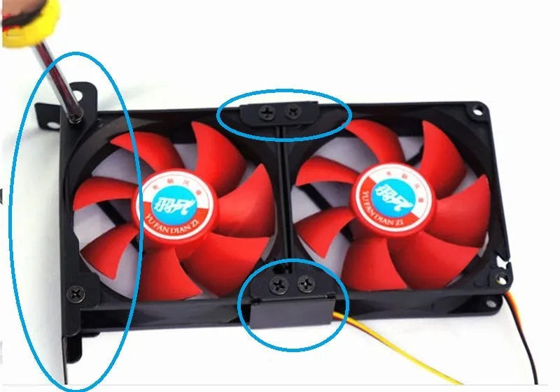 Graphics card cooling fan bracket for 8cm or 9cm case fan mounting in metal construction