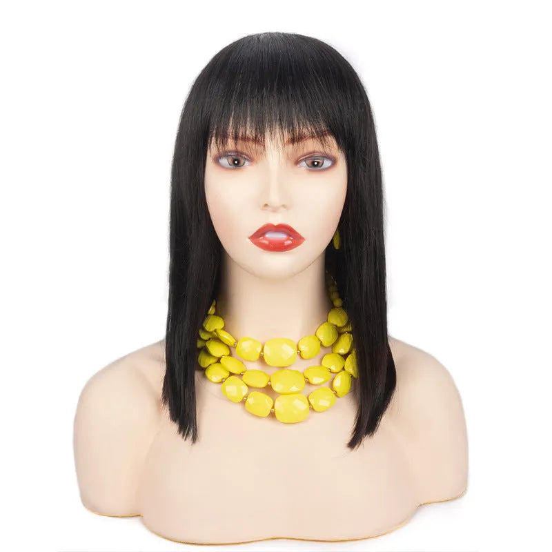 Human hair wavy wig for women with hand-cranked mechanism, available in natural colour or mocha brown.