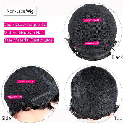 Human hair wavy wig for women with hand-cranked mechanism, available in natural colour or mocha brown.