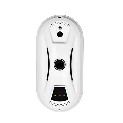 White electric window cleaning robot with compact design for automated window maintenance