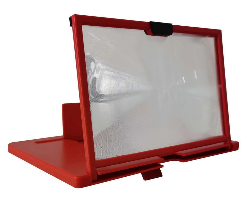 Mobile phone screen magnifier with 3D HD creative desktop magnifying glass holder for smartphones, available in red black white colours and 10 inch or 12 inch sizes with bracket design measuring 223mm by 165mm by 10mm