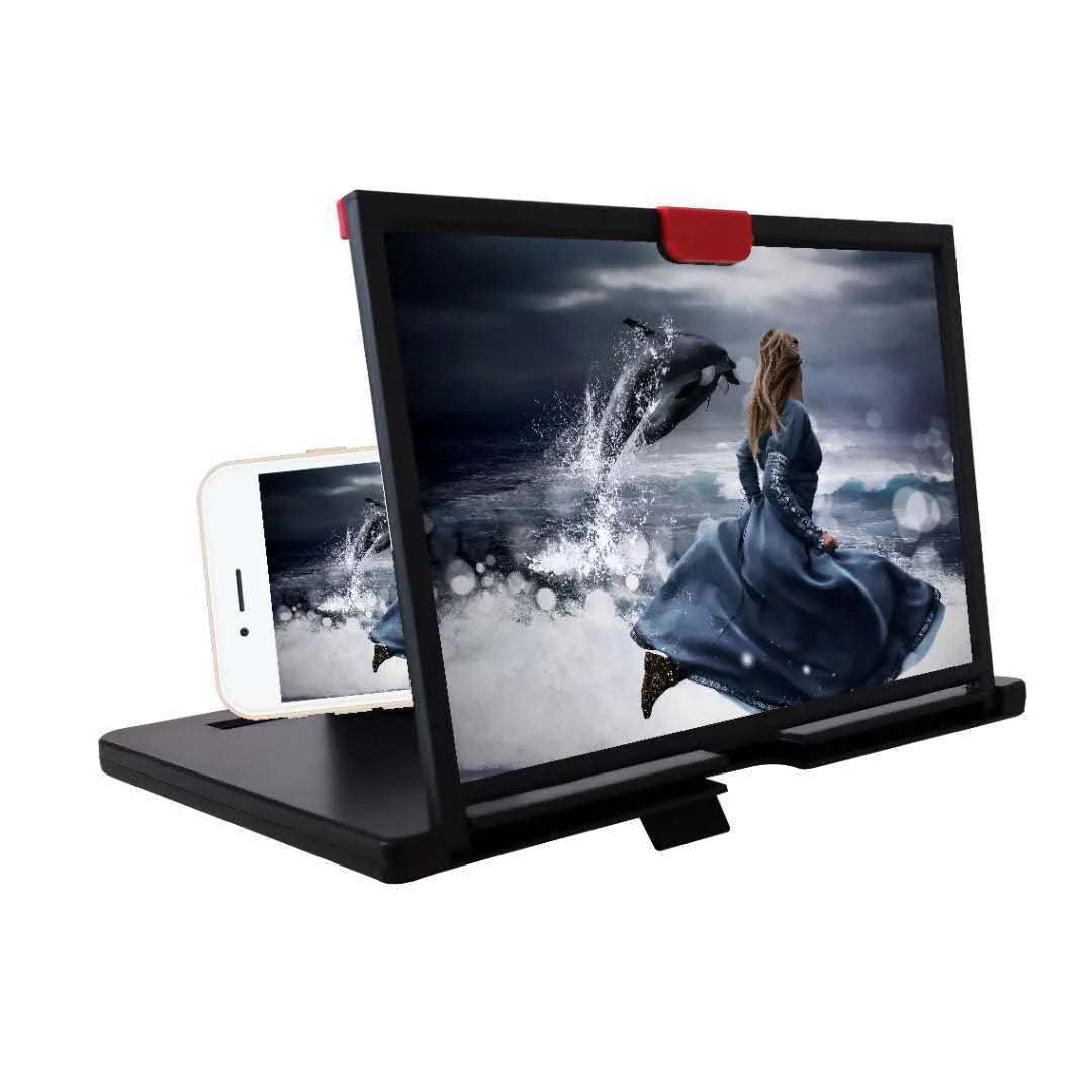 Red, black or white mobile phone screen magnifier with desktop holder in 10 or 12 inch size
