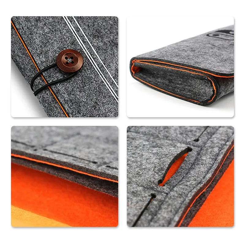 Black felt pouch bag for Nintendo Switch showing game card slots and double layer storage compartments