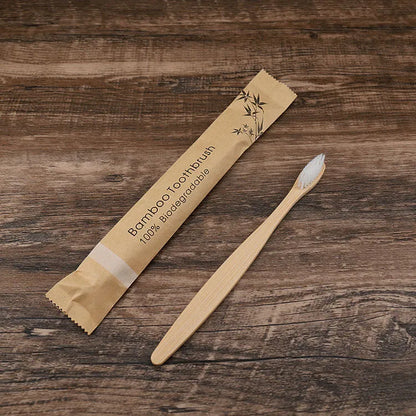 10 natural bamboo toothbrushes with charcoal bristles in six colours showing 17.5cm length