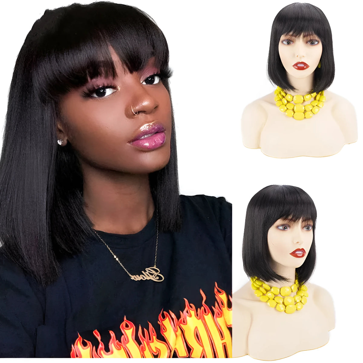 Human hair wavy wig for women with hand-cranked mechanism, available in natural colour or mocha brown.