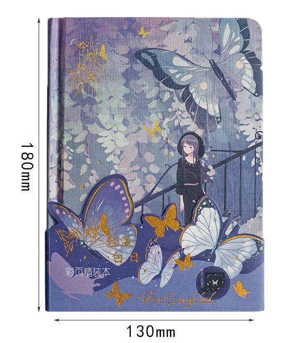 Butterfly Series A5 hardcover notebook with coloured pages and a foil-stamped decorative cover.