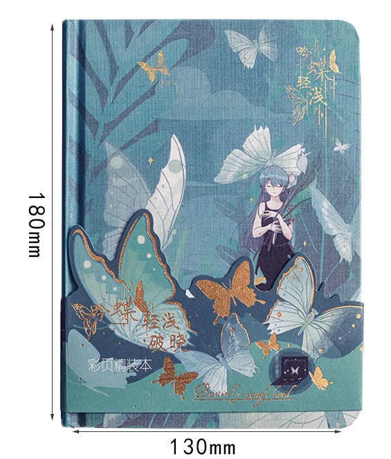 Butterfly Series A5 hardcover notebook with coloured pages and a foil-stamped decorative cover.