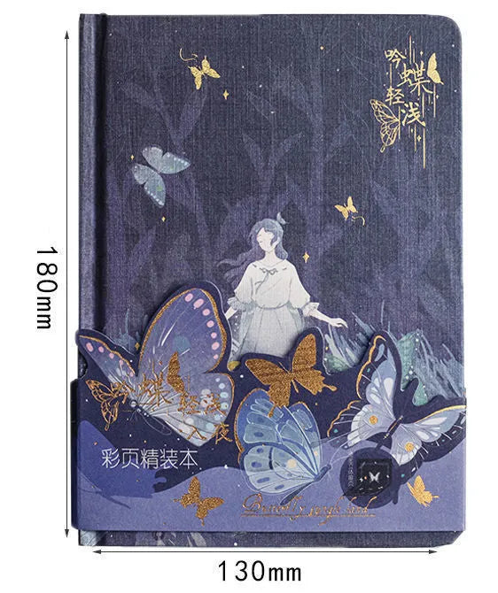 Butterfly Series A5 hardcover notebook with coloured pages and a foil-stamped decorative cover.