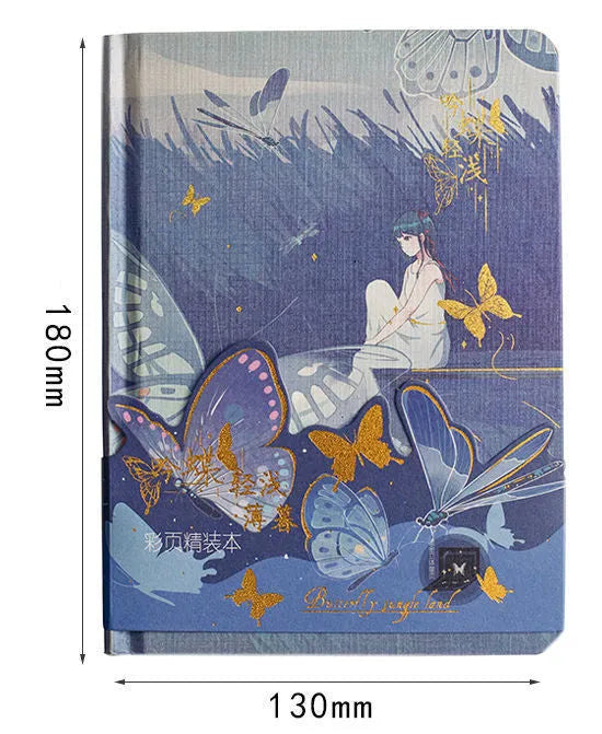 Butterfly Series A5 hardcover notebook with coloured pages and a foil-stamped decorative cover.