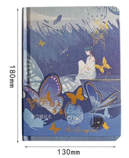 Butterfly Series A5 hardcover notebook with coloured pages and a foil-stamped decorative cover.