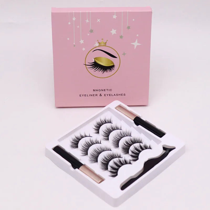 Magnetic eyelashes and eyeliner set with 5 pairs of reusable false mink lashes in waterproof long-lasting makeup with fine smooth texture eyeliner dual-purpose for easy application without glue