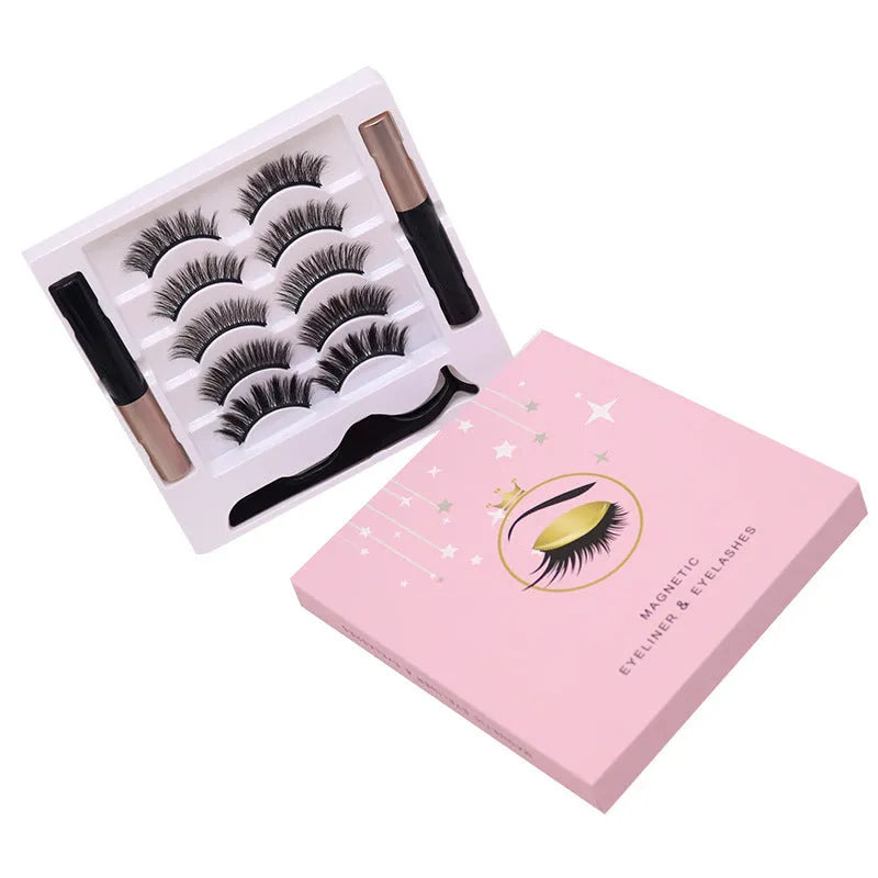 Magnetic false eyelashes set with 5 reusable pairs and dual-purpose eyeliner