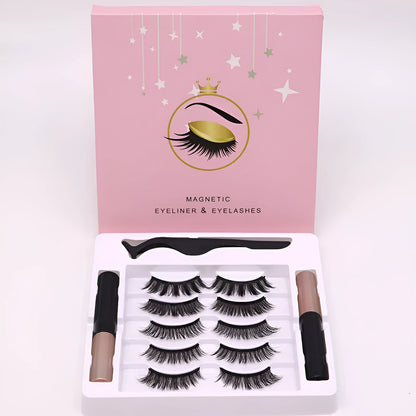 Magnetic false eyelashes set with 5 reusable pairs and dual-purpose eyeliner