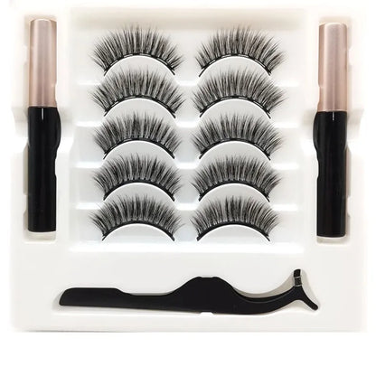 Magnetic false eyelashes set with 5 reusable pairs and dual-purpose eyeliner