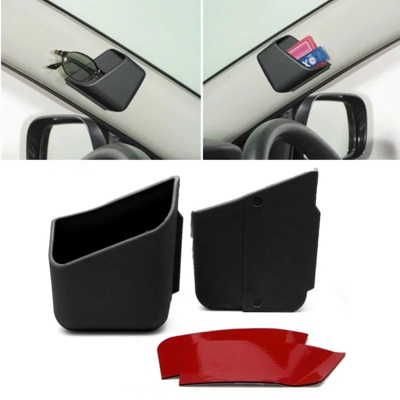 Two black wooden car pillar storage boxes, each approx. 7cm by 8.5cm by 3.5cm