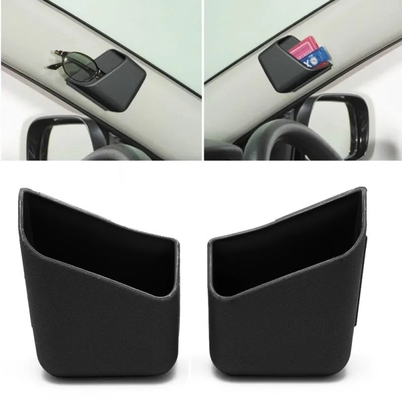 Two black wooden car pillar storage boxes, each approx. 7cm by 8.5cm by 3.5cm