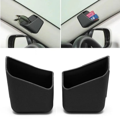 Two black wooden car pillar storage boxes, each approx. 7cm by 8.5cm by 3.5cm