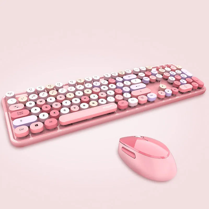 Wireless Keyboard and Mouse Set USB Plug and Play 1600dpi Photoelectric Waterproof Multimedia Keys Ergonomic for Notebook Home Office 445mm Wide Lipstick Punk Girl Cute Black Blue Green Pink White