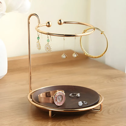 Walnut solid wood wall-mounted key and jewelry rack with electroplated iron hooks