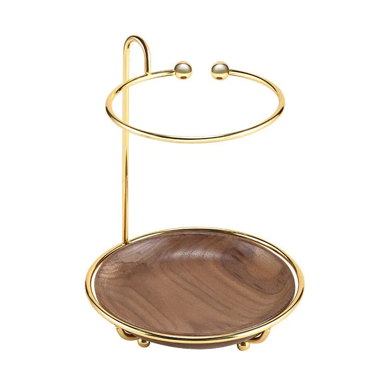 Walnut solid wood wall-mounted key and jewelry rack with electroplated iron hooks