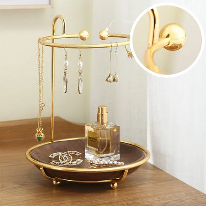 Walnut solid wood wall-mounted key and jewelry rack with electroplated iron hooks