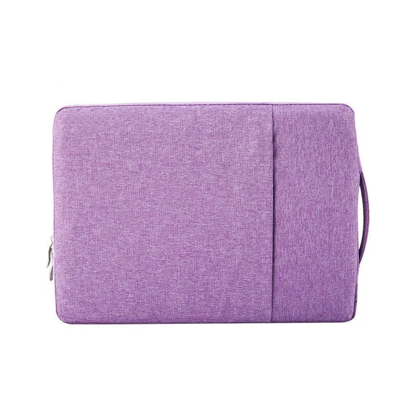 Polyester laptop liner bag with zipper, telescopic handle, multiple pockets, in black grey navy blue purple, 11-15 inch