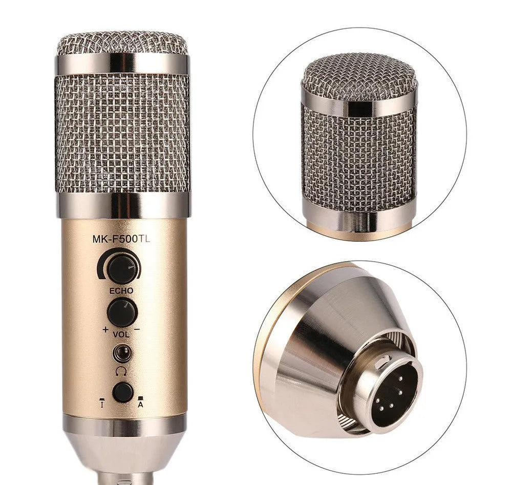 Gold USB-C condenser microphone with stand for mobile phone and computer
