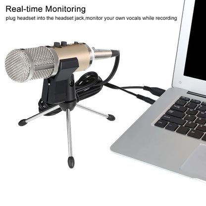 Gold USB-C condenser microphone with stand for mobile phone and computer
