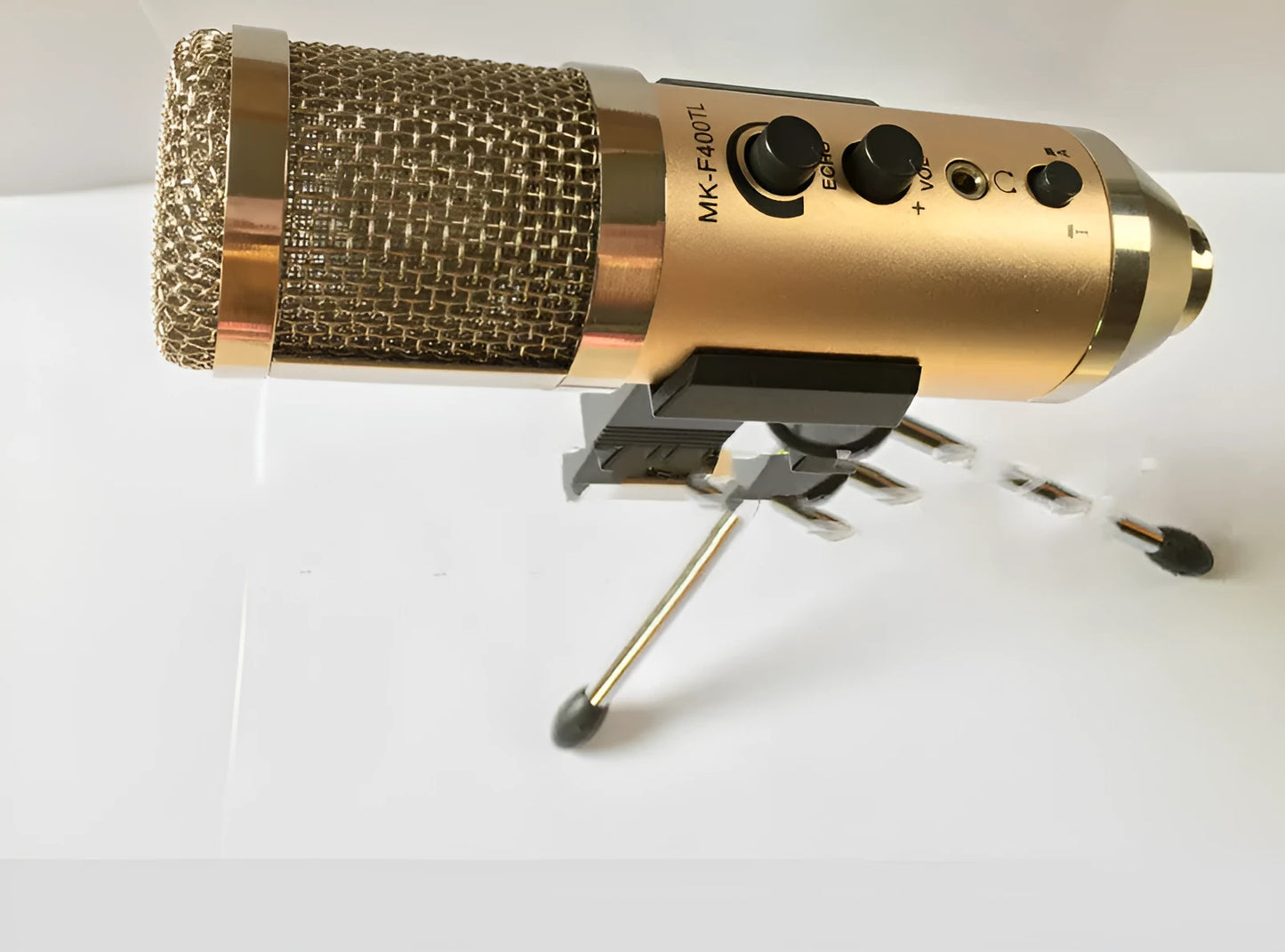 Gold USB-C condenser microphone with stand for mobile phone and computer